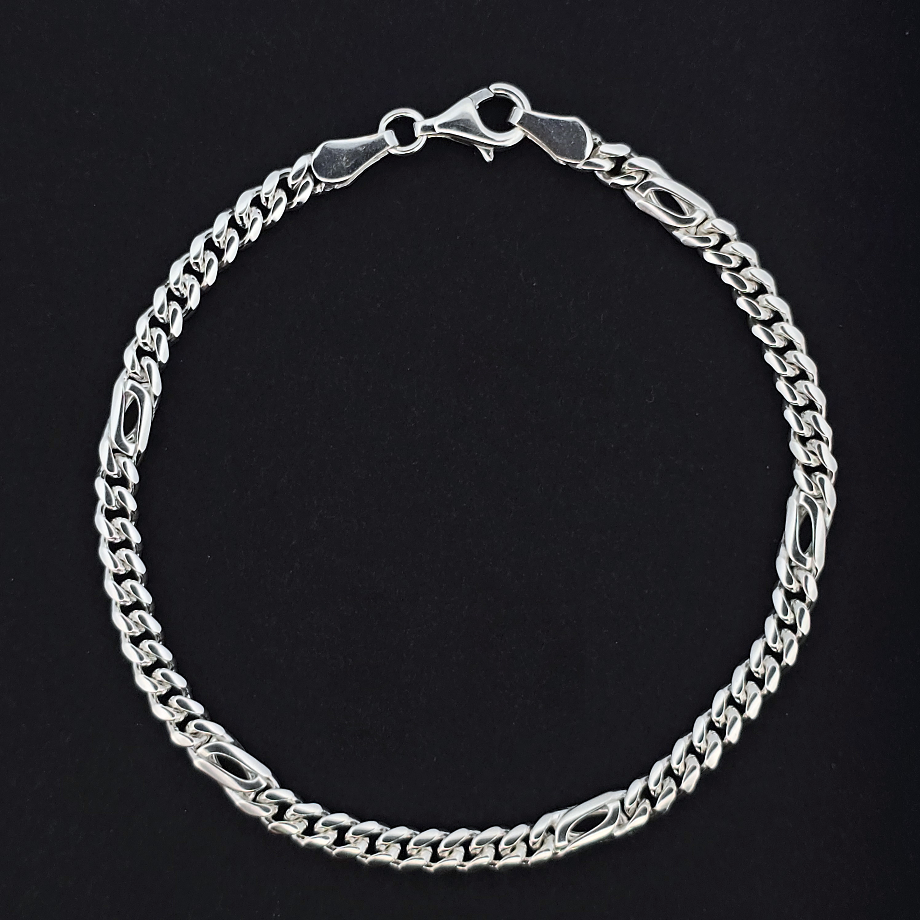 Zilveren armband met valkenoog schakel, 4 mm , lengte 21 cm